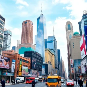 A view of Manhattan featuring a blend of city architecture and K-pop cultural elements.