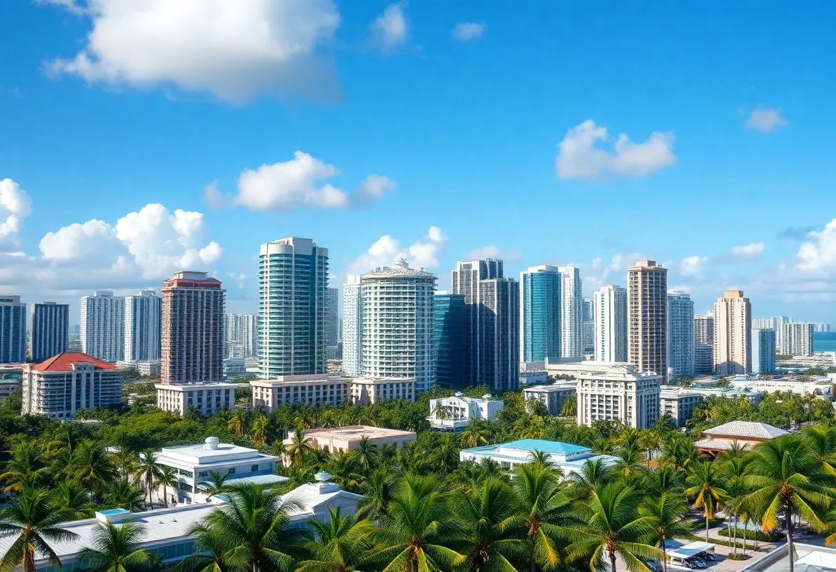 Miami skyline showcasing luxury condos amidst palm trees