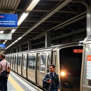 Commuters at a modern subway station in New York City