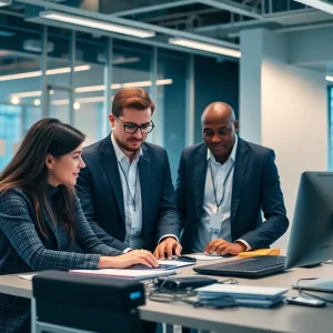 Netrio's team collaborating in a modern office setting