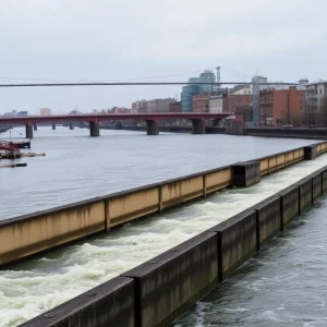 Damaged section of the New York Canal due to storms