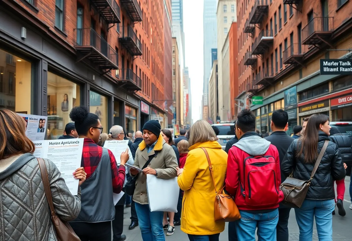 Diverse individuals searching for affordable apartments in New York City
