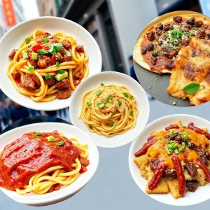 Collage of dishes from new restaurants in New York City