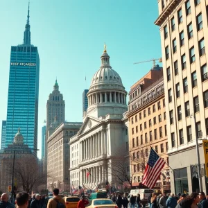 Cityscape of New York City illustrating its political vibrancy.