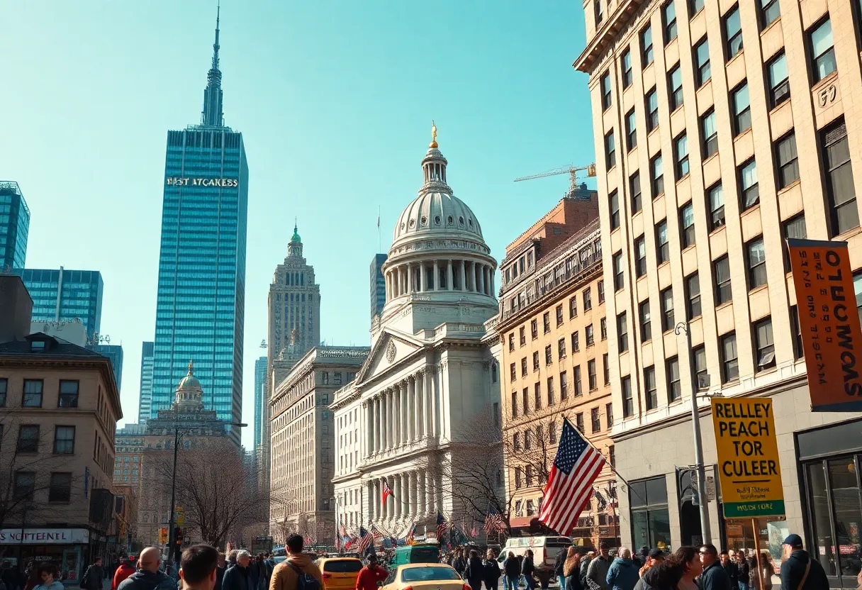 Cityscape of New York City illustrating its political vibrancy.