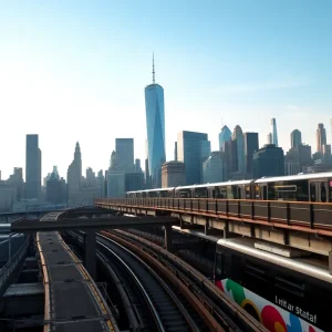 New York City skyline with public transportation system