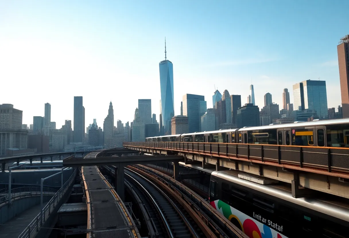 New York City skyline with public transportation system