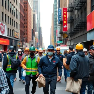 Vibrant New York City street with workers representing job support and economic recovery.