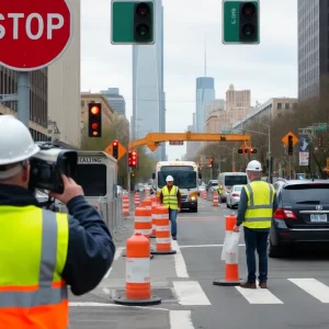 Construction zone in New York City featuring speed cameras.