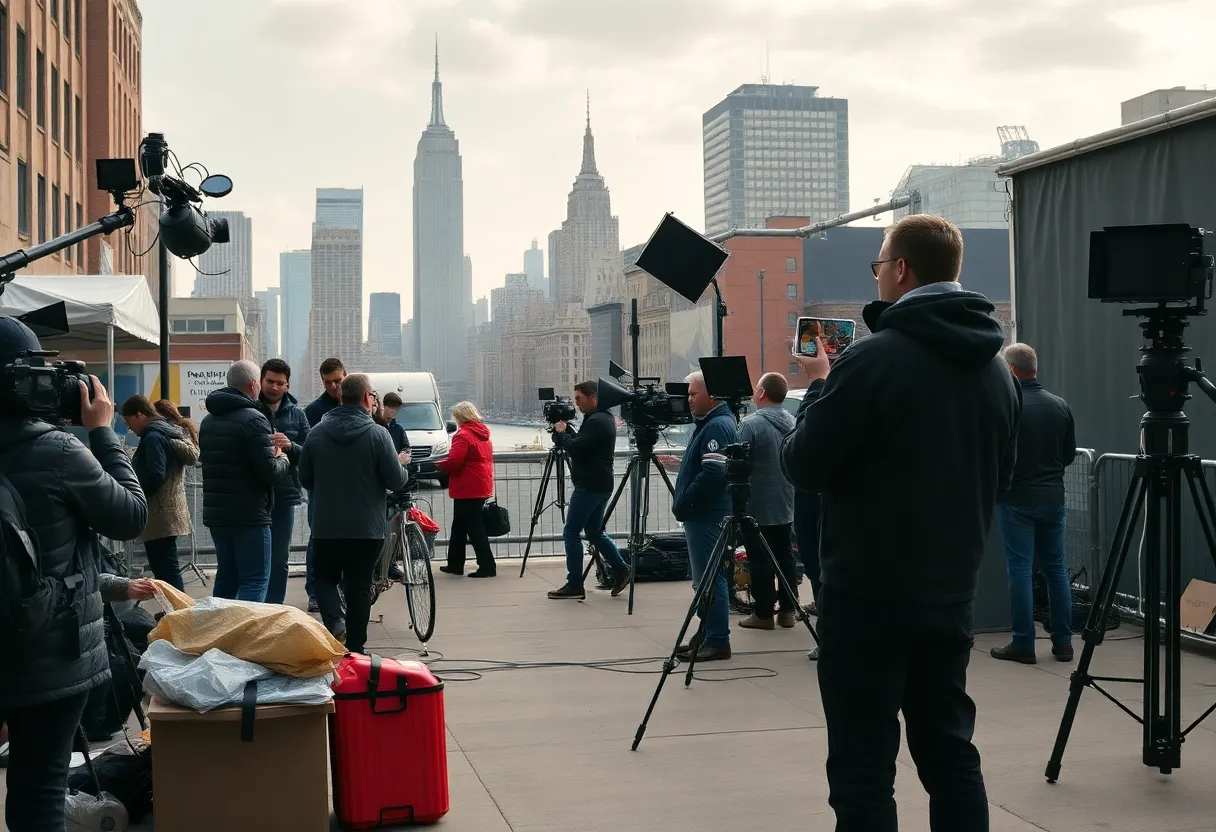 Film crew preparing for a shoot in New York City
