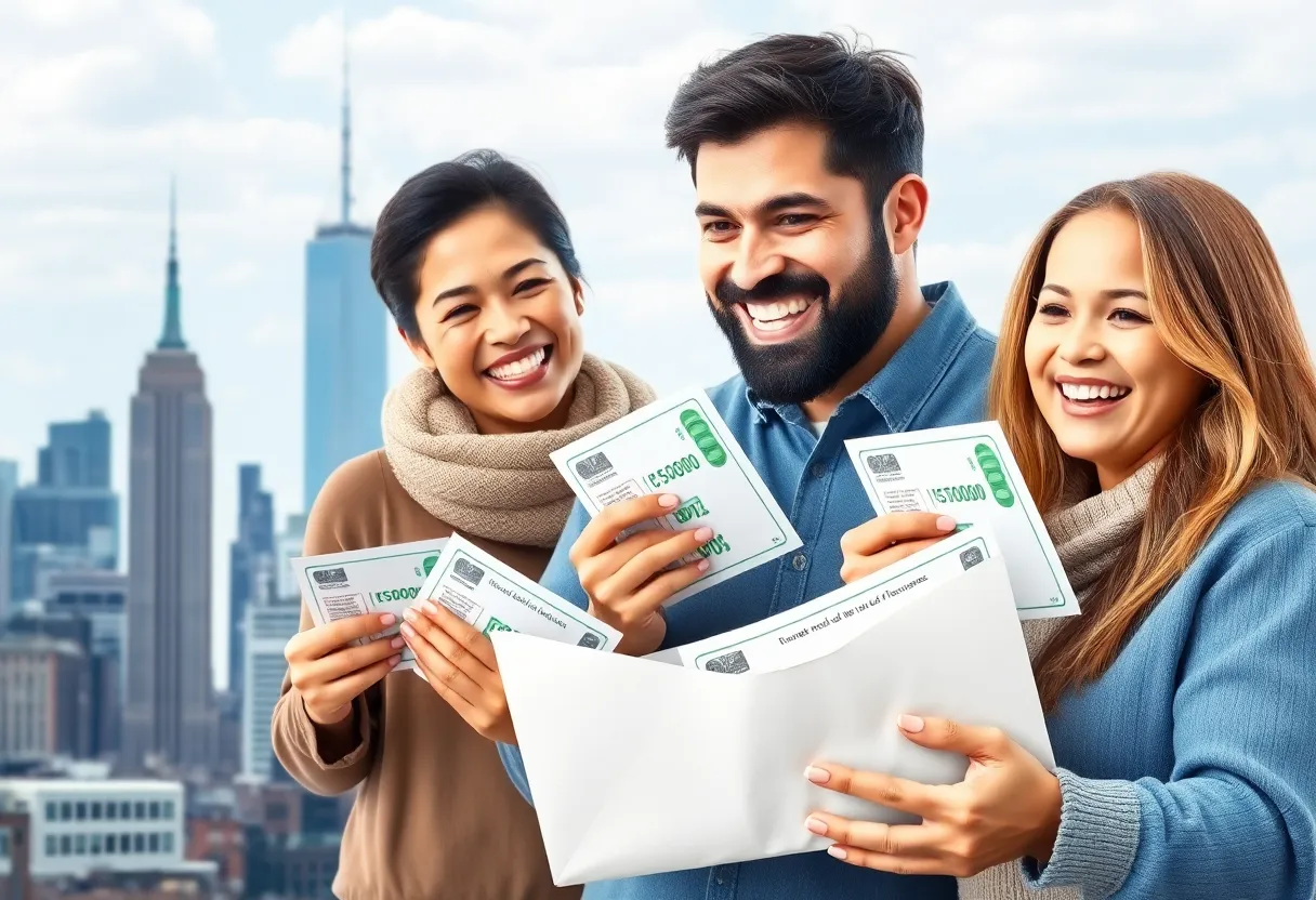 Families celebrating the arrival of inflation refund checks in New York.