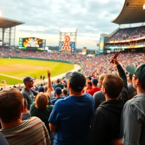Fans cheering at a New York Mets baseball game