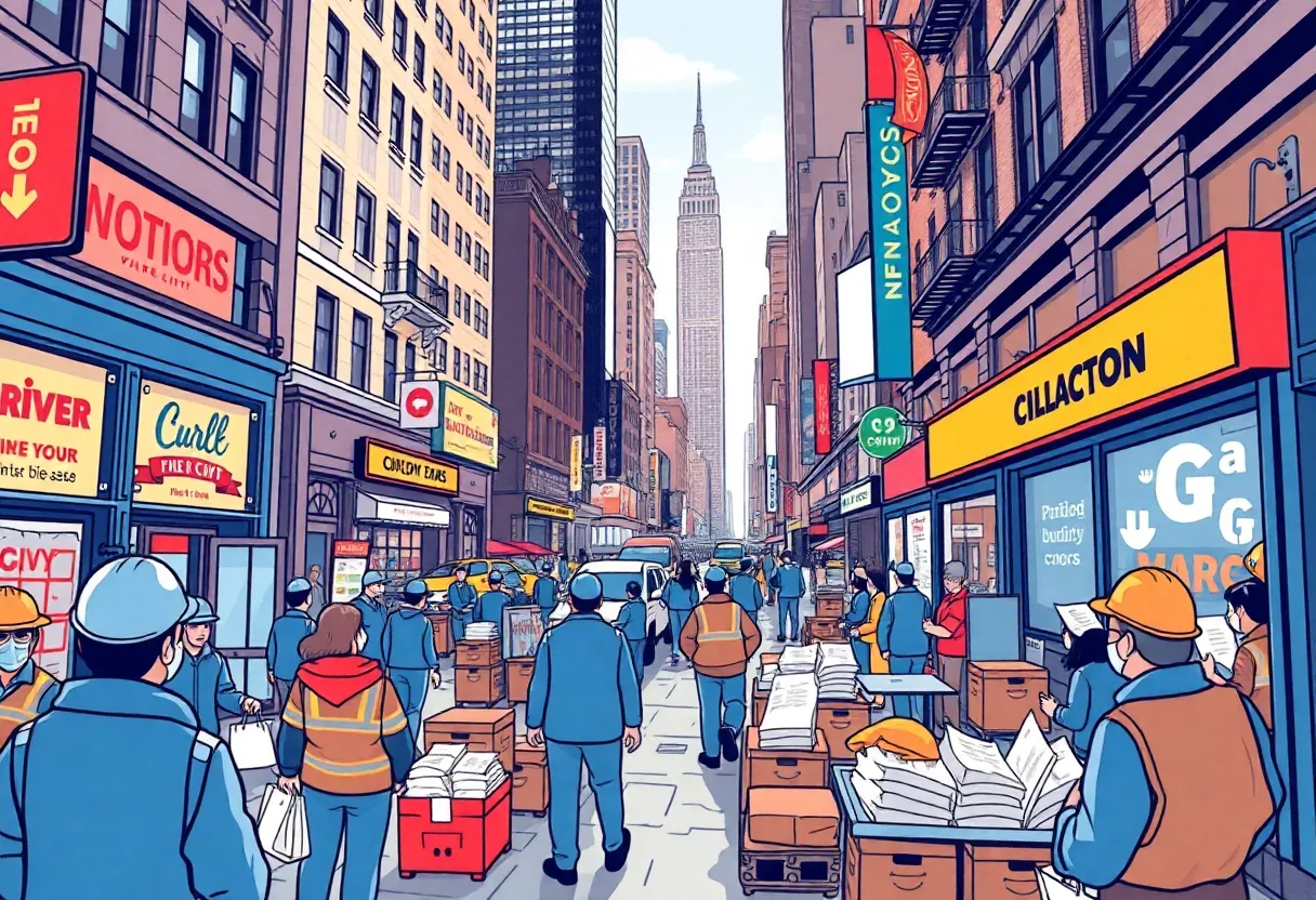 Illustration of New York City highlighting workers and the economy