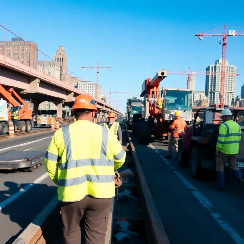 Construction site of road repairs in New York