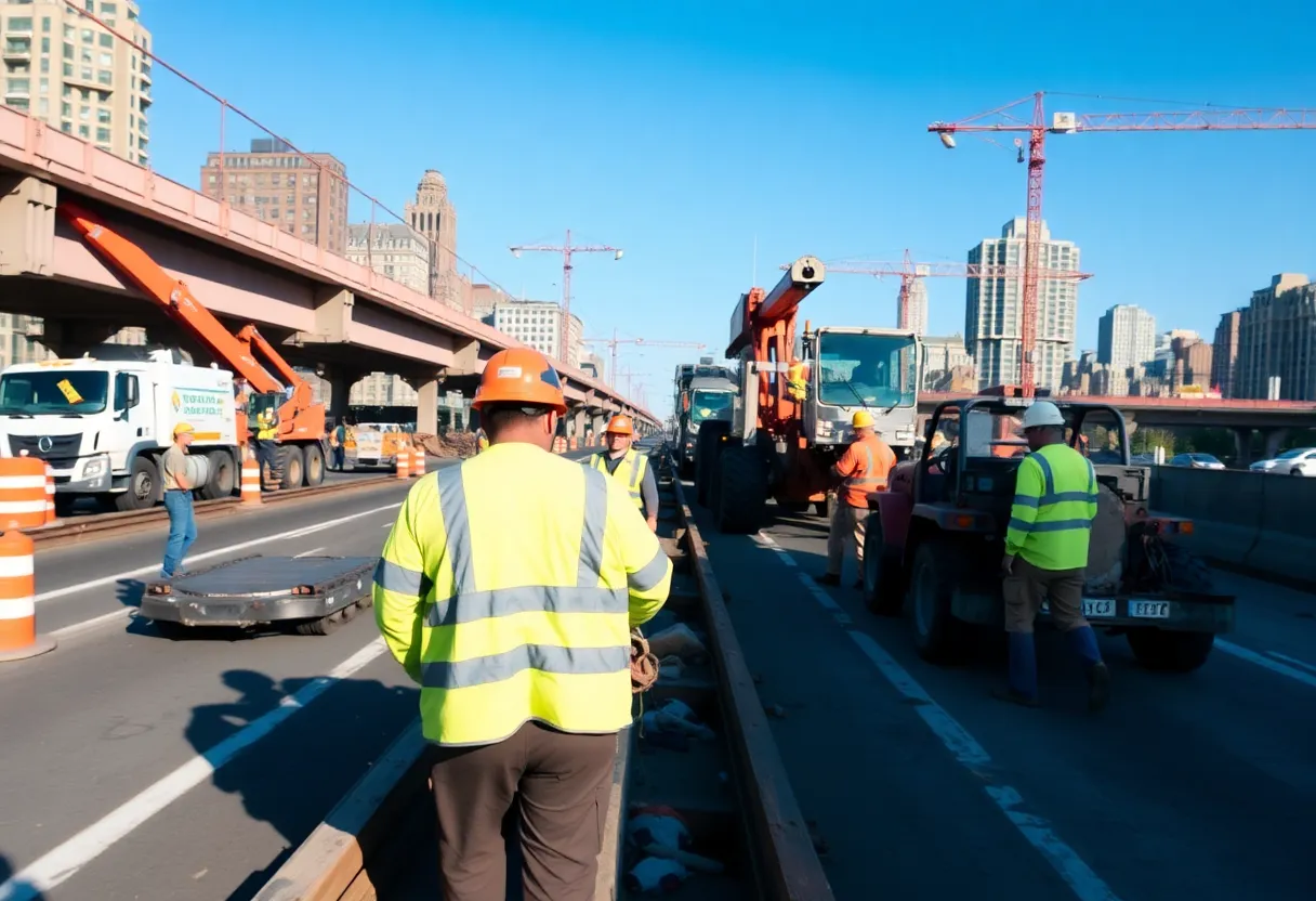 Construction site of road repairs in New York