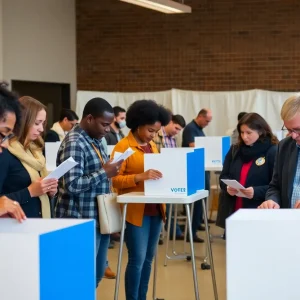 Voters at a polling station during the New York Senate election