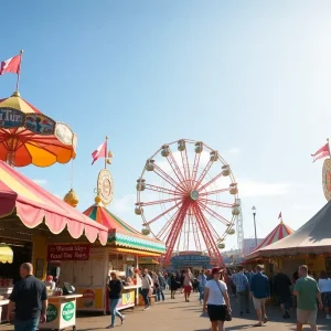 Carnival rides and food stalls at the New York State Fair