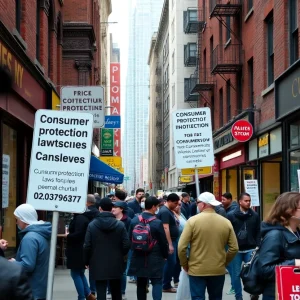 Busy New York street with small business signage