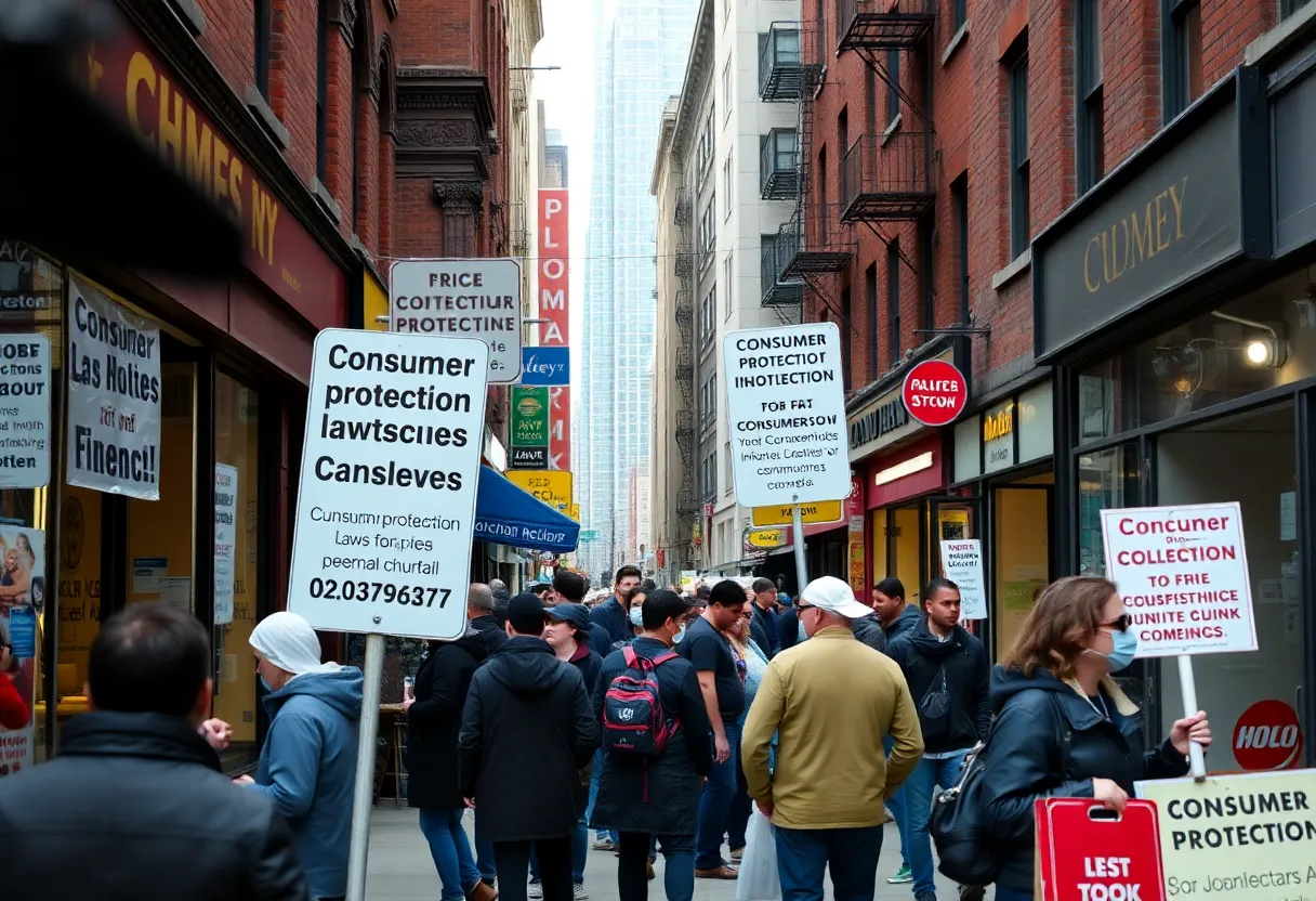Busy New York street with small business signage