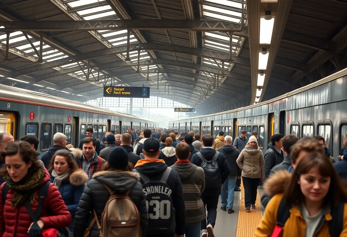 Commuters at an empty New Jersey train station during a strike.