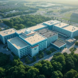 Aerial view of Northwell Health hospital complex.