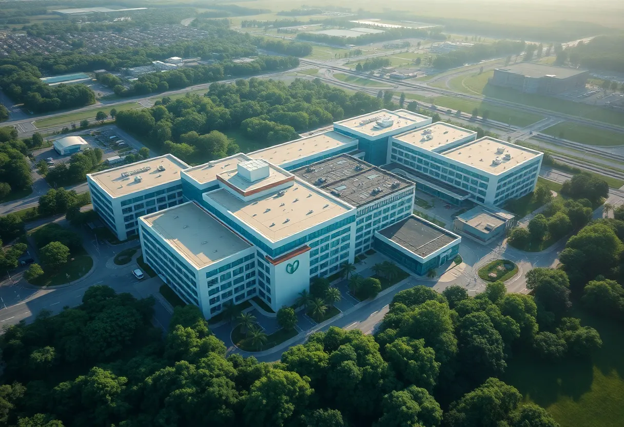 Aerial view of Northwell Health hospital complex.