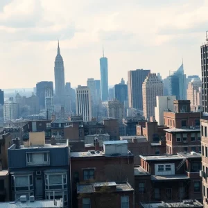 Panoramic view of New York City skyline with a focus on housing