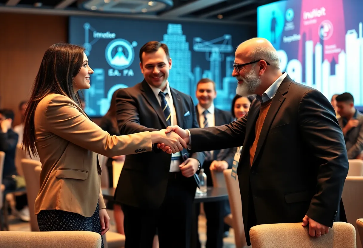 Business leaders shaking hands to signify the New York City Israel Economic Council agreement.