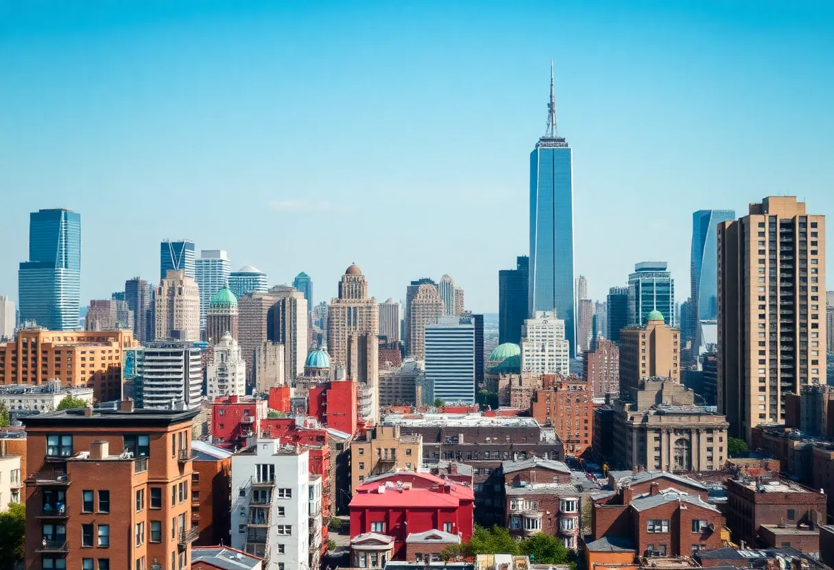 Aerial view of New York City highlighting residential and commercial buildings.