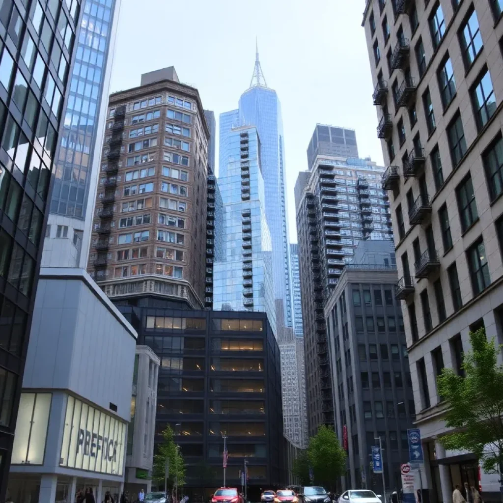 Urban landscape of New York City with office spaces and residential buildings