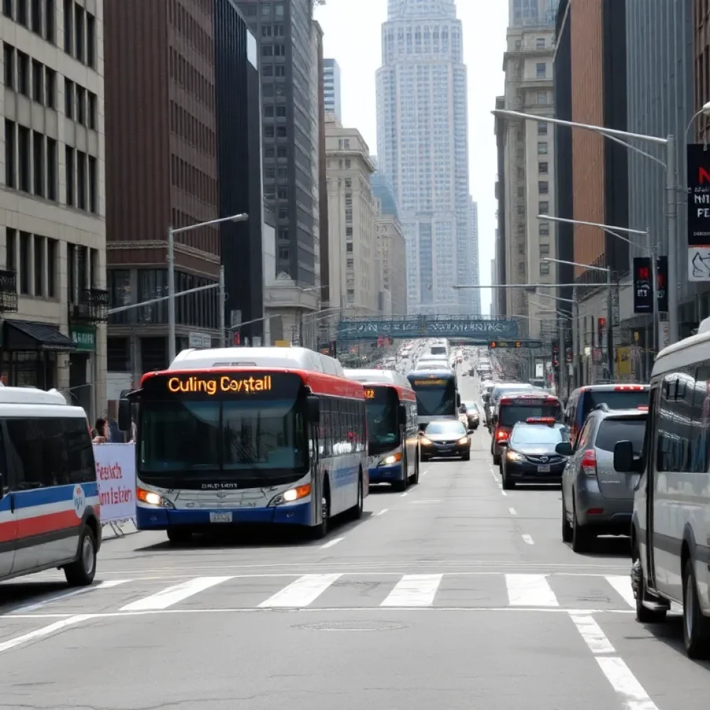 New York City street with fewer cars and more buses
