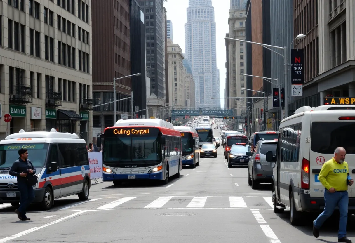 New York City street with fewer cars and more buses