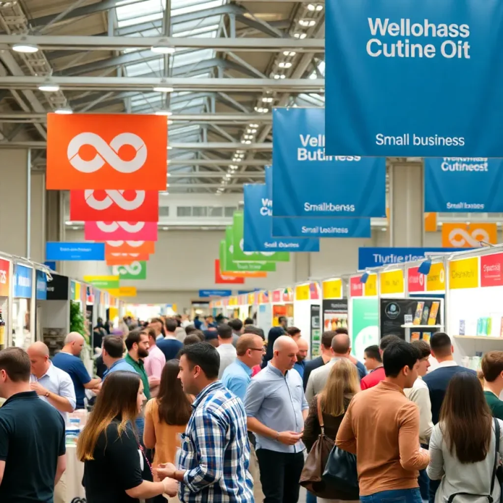 A vibrant scene from the NYC Small Business Month Expo with entrepreneurs networking.