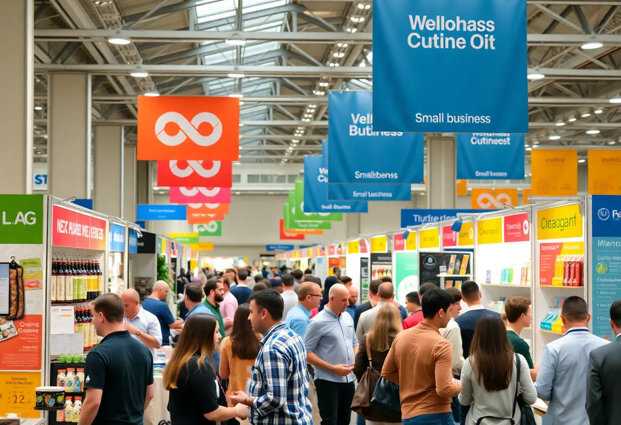 A vibrant scene from the NYC Small Business Month Expo with entrepreneurs networking.