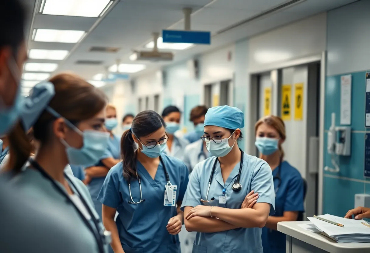 Nurses working in a busy hospital environment