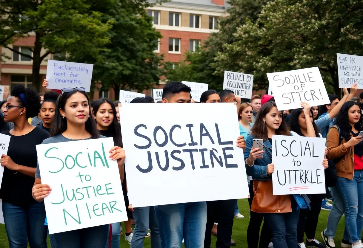 Students protesting for social justice at NYU campus