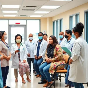 Healthcare professionals engaging with diverse patients at One Brooklyn Health