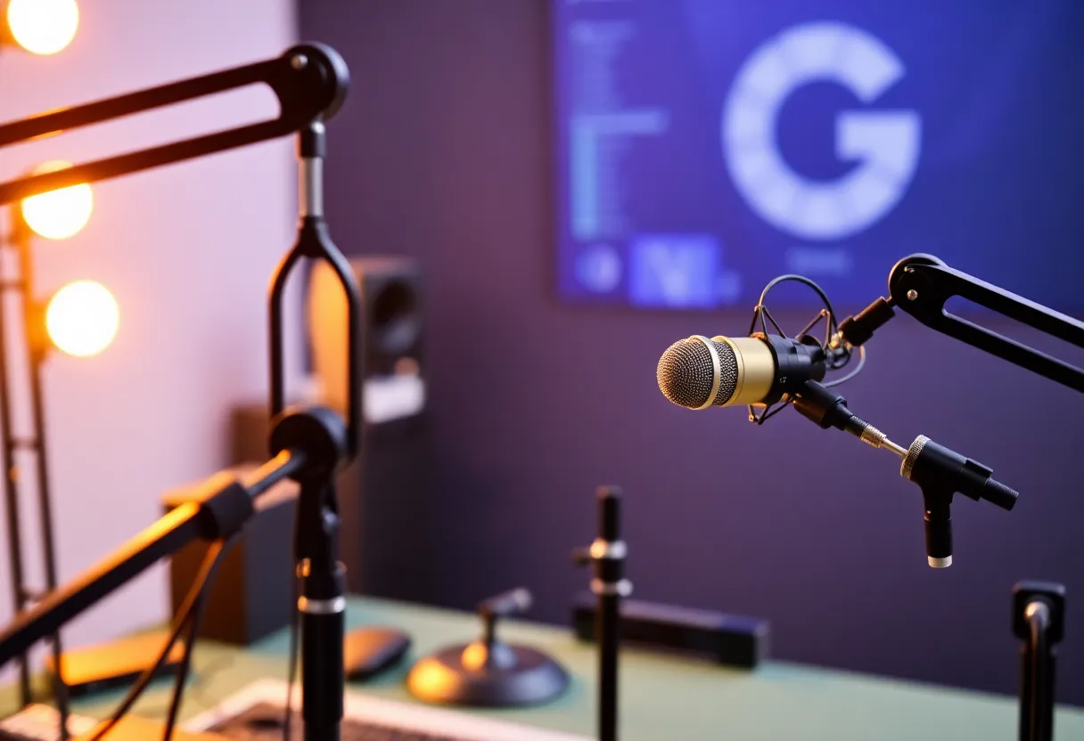 Engaging podcast studio with microphones