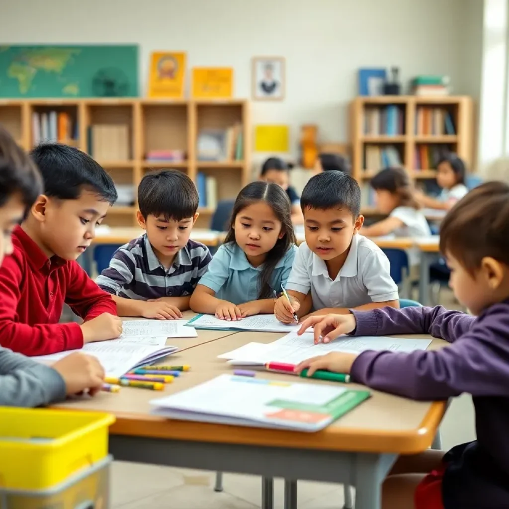 Students engaged in activities in a private classroom setting