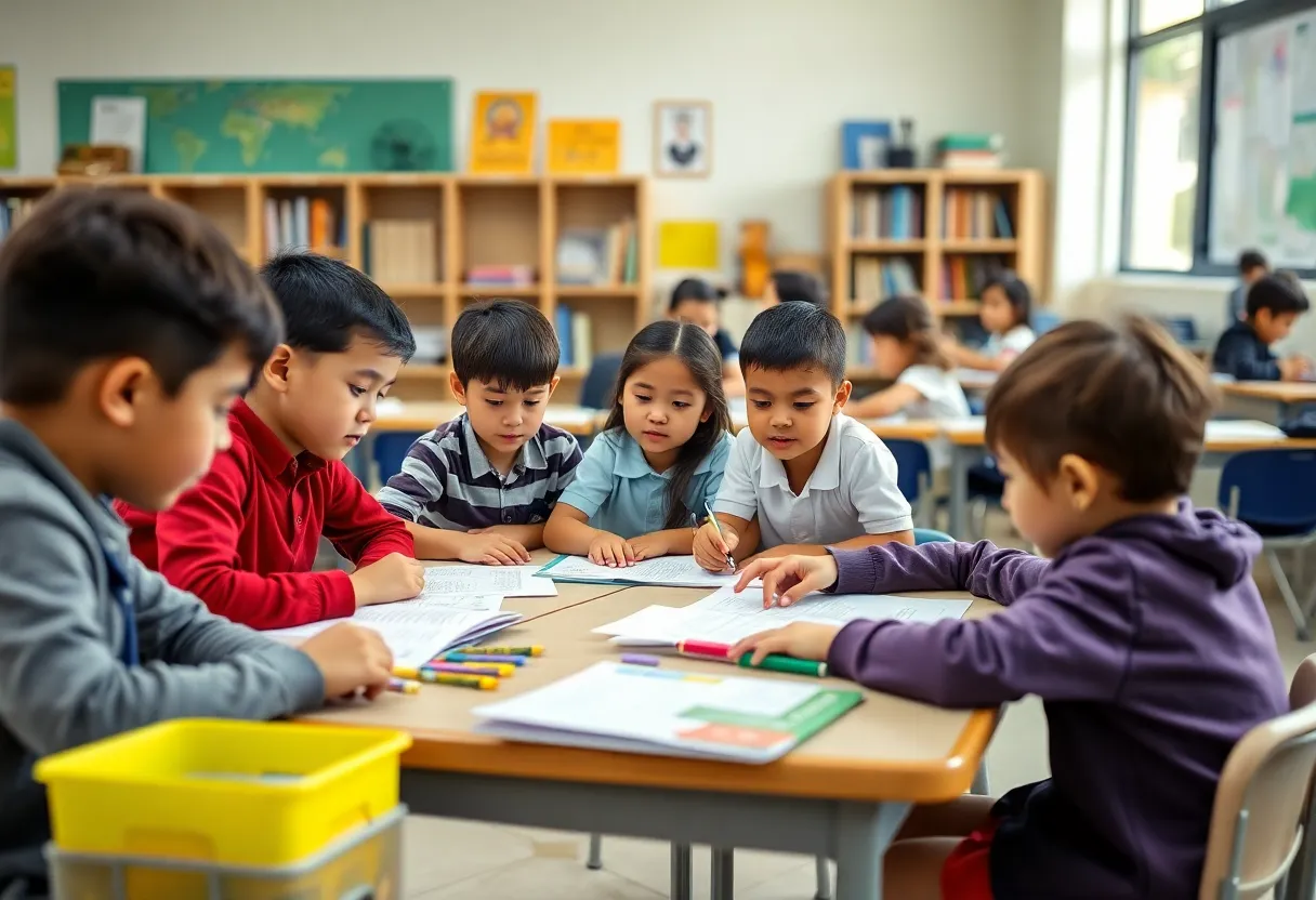 Students engaged in activities in a private classroom setting