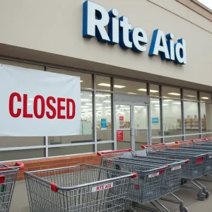 Empty Rite Aid store with a closed sign