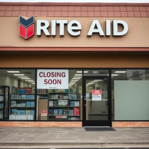 Rite Aid pharmacy storefront with a closing sign