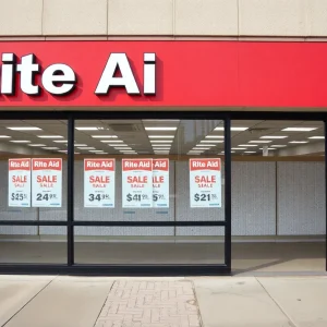 Empty Rite Aid store with sale signs