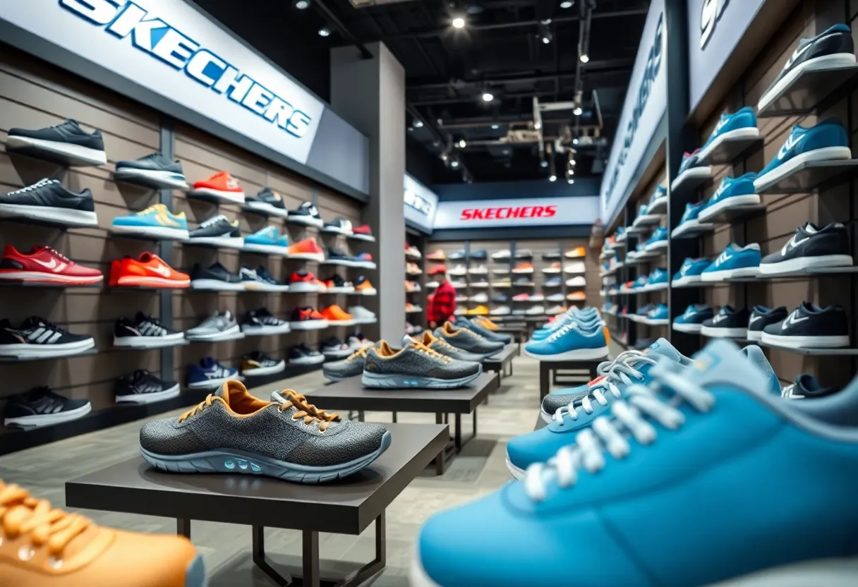 Interior of a Skechers store featuring a variety of shoes on display