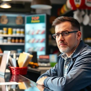 Concerned small business owner discussing tax regulations