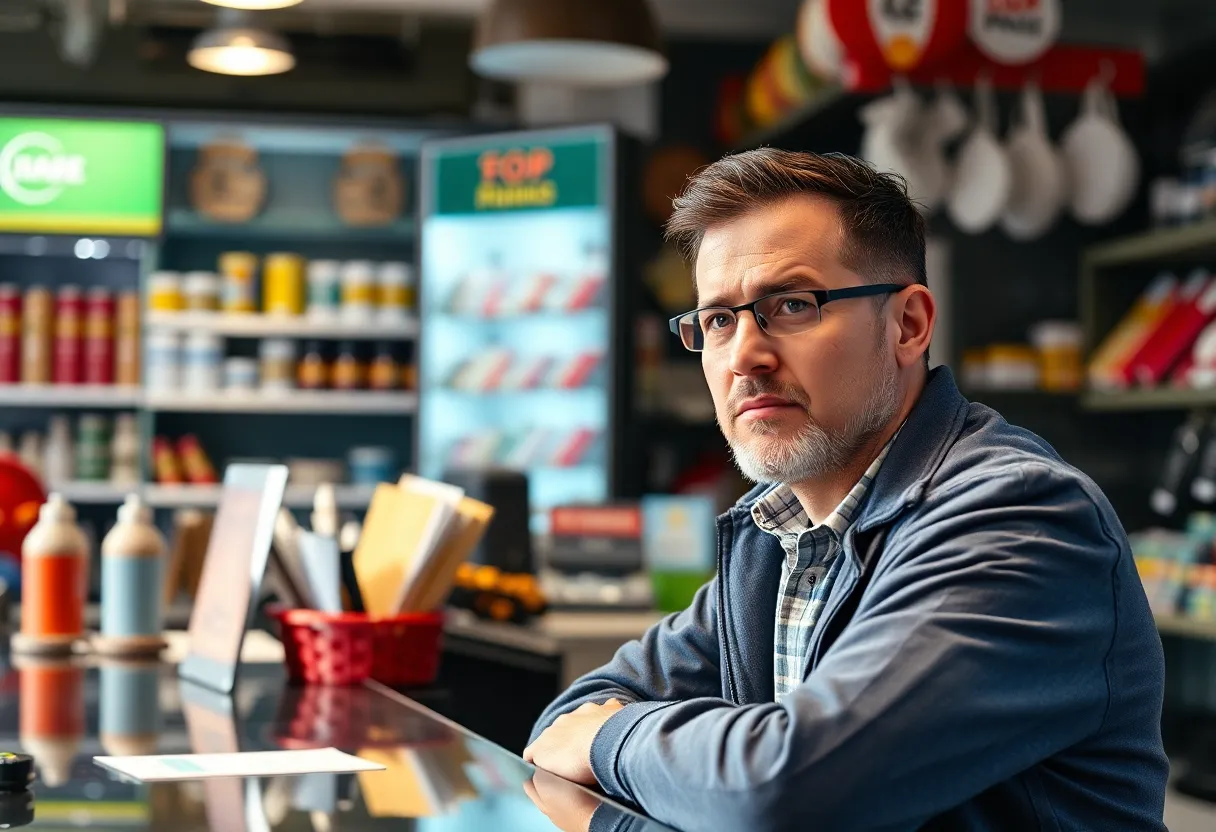 Concerned small business owner discussing tax regulations