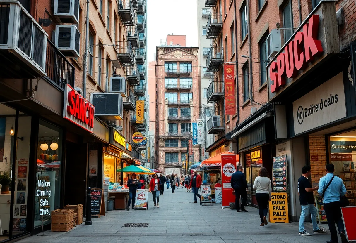 A bustling scene of small businesses thriving in New York City