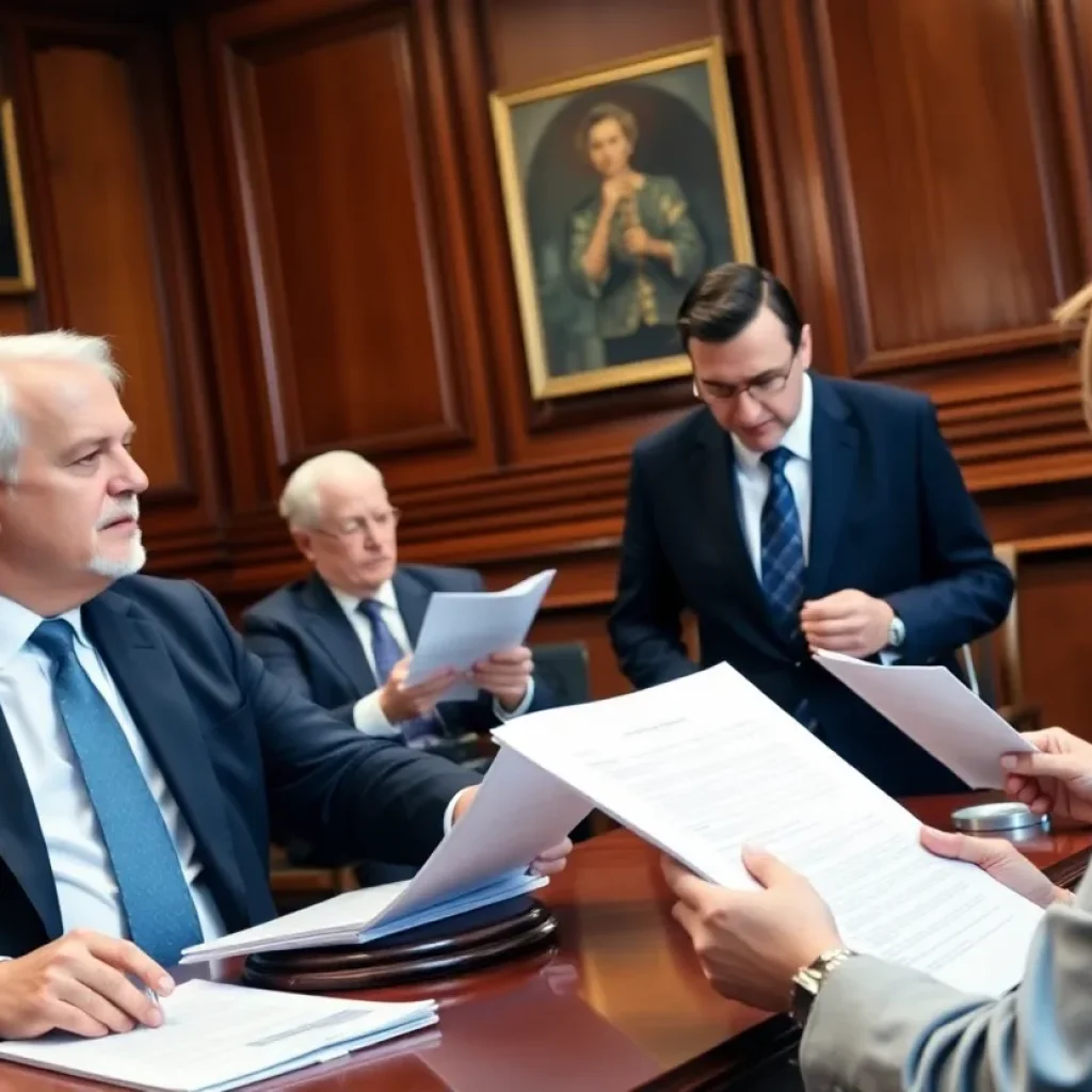Courtroom scene during Smartmatic lawsuit against Fox News