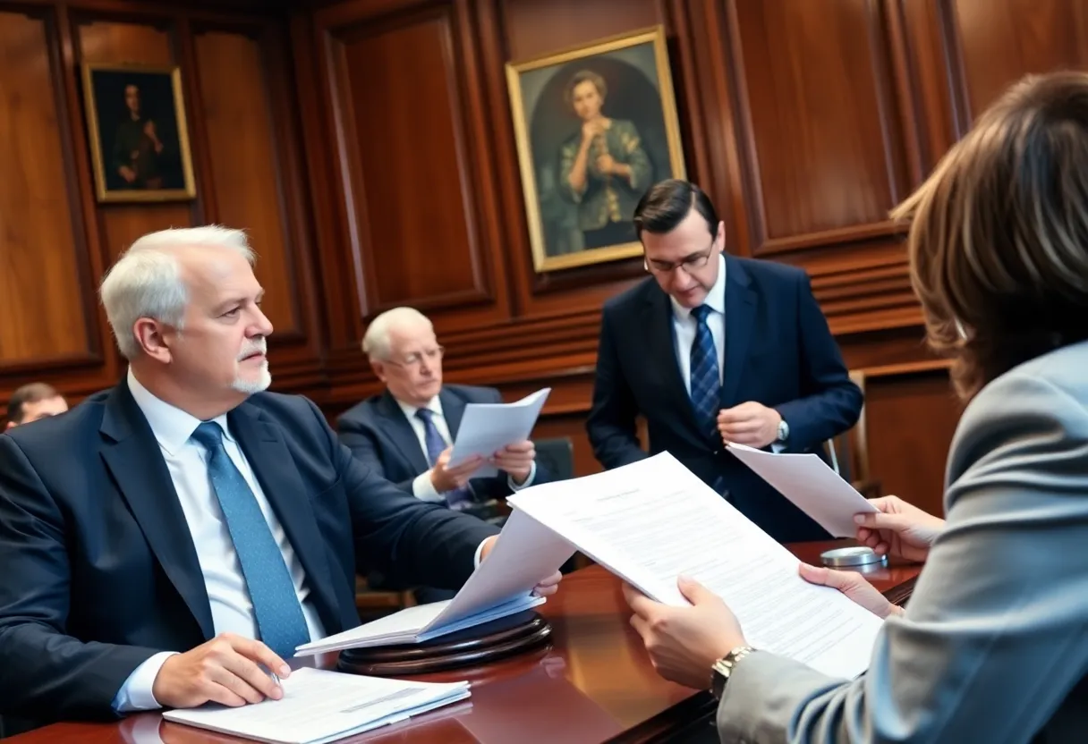 Courtroom scene during Smartmatic lawsuit against Fox News