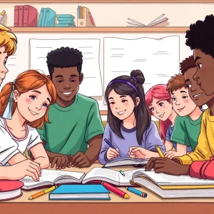 Diverse group of students studying together in a classroom